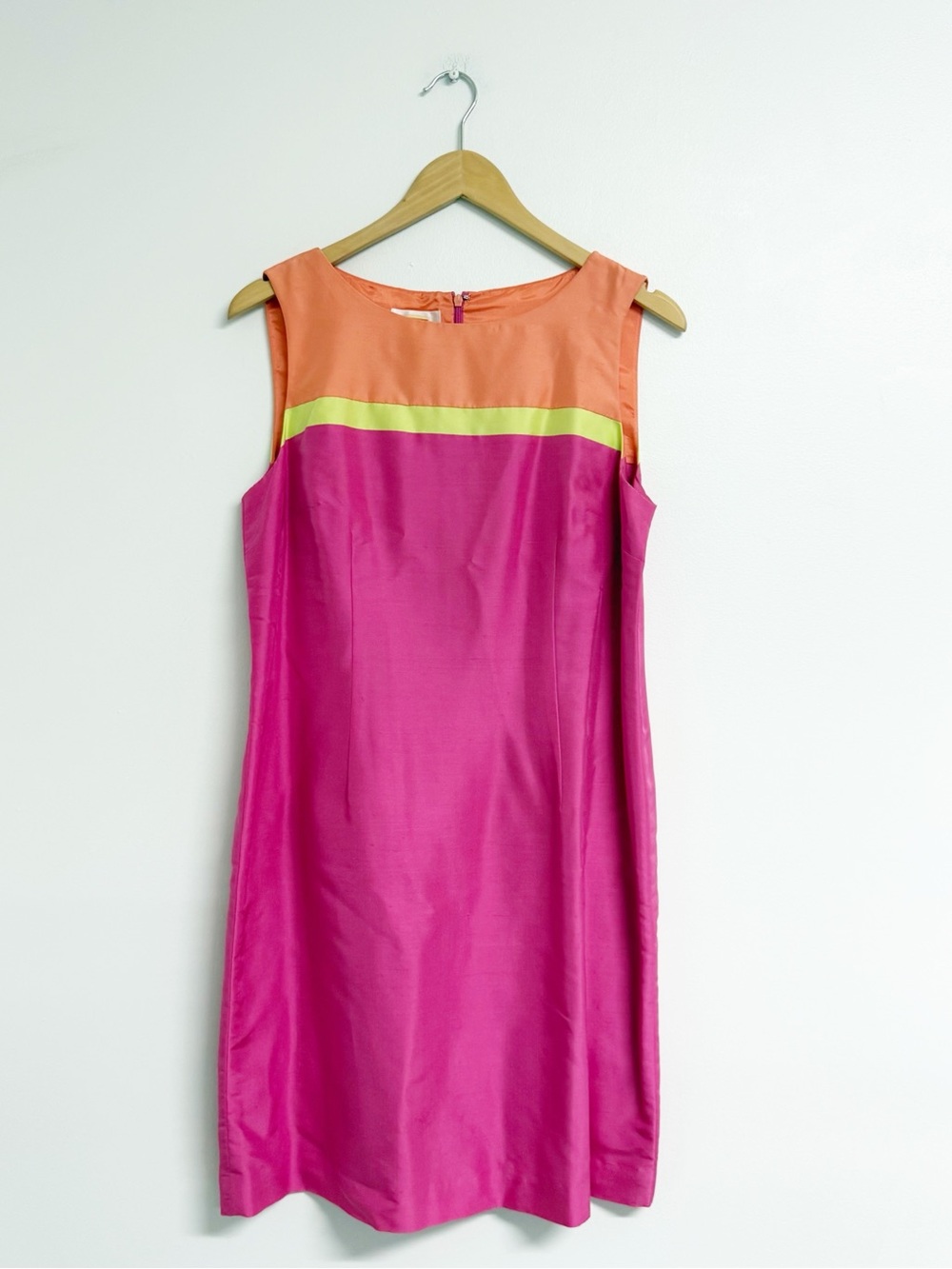 Talbots Vintage Silk Colorblock Shift Dress Size 14 Pink Orange NWT